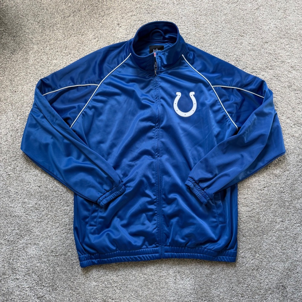 NFL Indianapolis Colts Track Jacket Mens XL Blue Full Zip Spellout Horseshoe
